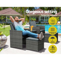 Gardeon 5PC Wicker Bistro Set Table Chairs Ottoman Grey Outdoor