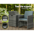 Gardeon 5PC Wicker Bistro Set Table Chairs Ottoman Grey Outdoor