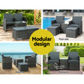 Gardeon 5PC Wicker Bistro Set Table Chairs Ottoman Grey Outdoor