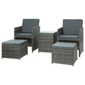 Gardeon 5PC Wicker Bistro Set Table Chairs Ottoman Grey Outdoor