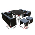Gardeon 11 Piece Outdoor Dining Set Wicker Table Chairs Black