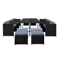 Gardeon 11 Piece Outdoor Dining Set Wicker Table Chairs Black