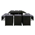 Gardeon 11 Piece Outdoor Dining Set Wicker Table Chairs Black