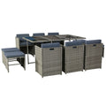 Gardeon 11 Piece Outdoor Dining Set Wicker Table Chairs Grey