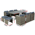 Gardeon 11 Piece Outdoor Dining Set Wicker Table Chairs Grey