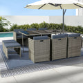 Gardeon 11 Piece Outdoor Dining Set Wicker Table Chairs Grey