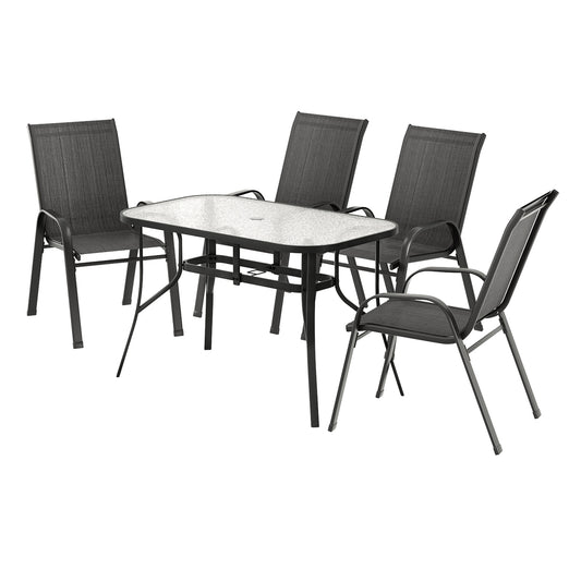 Gardeon 5PC Outdoor Dining Set Black Patio Furniture Table Chairs
