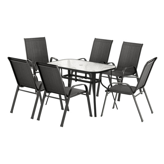 Gardeon 7PC Outdoor Dining Set Black Patio Table Chairs Bistro