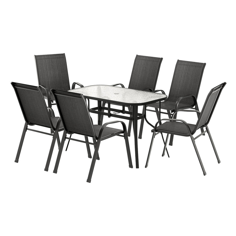 Gardeon 7PC Outdoor Dining Set Black Patio Table Chairs Bistro