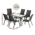 Gardeon 7PC Outdoor Dining Set Black Patio Table Chairs Bistro