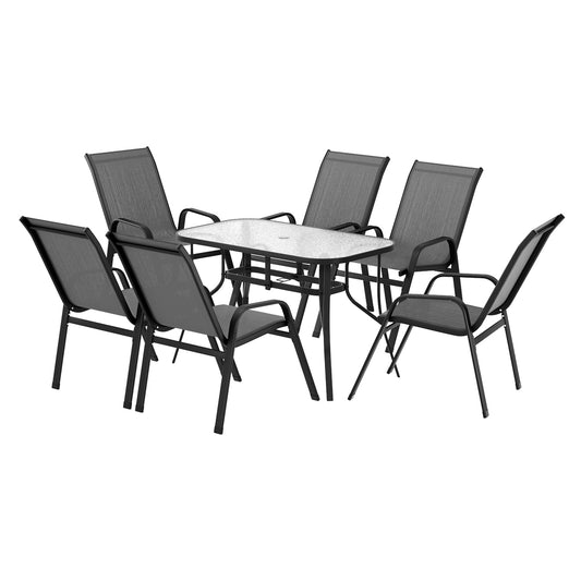 Gardeon 7PC Outdoor Dining Set Grey Patio Table Chairs Garden Bistro