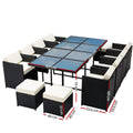 Gardeon 13pc Outdoor Dining Set Wicker Table Chairs Black