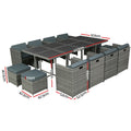 Gardeon 13pc Outdoor Dining Set Wicker Table Chairs Grey