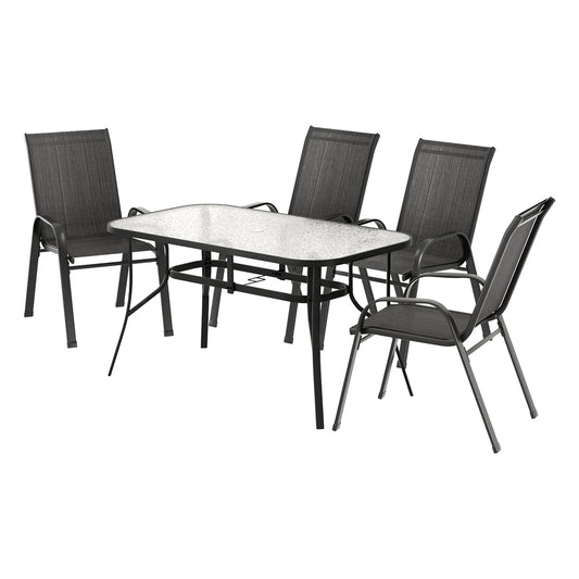 Gardeon 5PC Outdoor Dining Set Black Patio Bistro Table Chairs