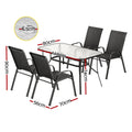 Gardeon 5PC Outdoor Dining Set Black Patio Bistro Table Chairs