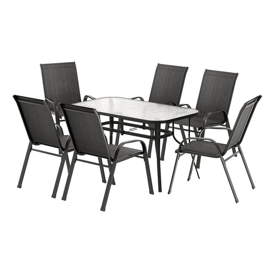 Gardeon 7PC Outdoor Dining Set Black Patio Furniture Table Chairs