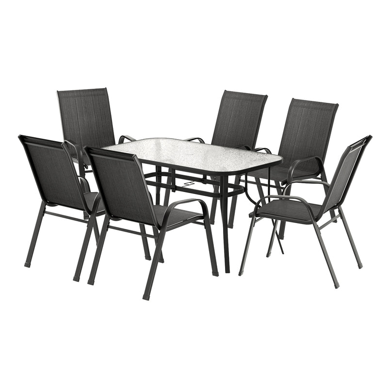 Gardeon 7PC Outdoor Dining Set Black Patio Furniture Table Chairs