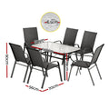 Gardeon 7PC Outdoor Dining Set Black Patio Furniture Table Chairs