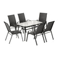 Gardeon 7PC Outdoor Dining Set Black Patio Furniture Table Chairs