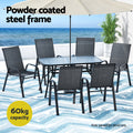 Gardeon 7PC Outdoor Dining Set Black Patio Furniture Table Chairs