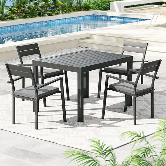 Gardeon 5pc Outdoor Dining Set Extendable Aluminum Table Black