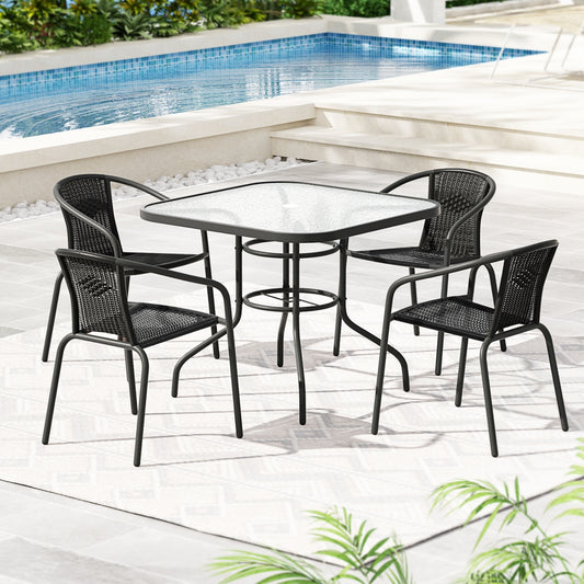 Gardeon 5pc Outdoor Dining Set Steel Stackable Chairs Table