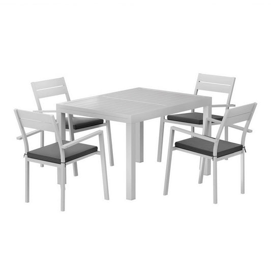 Gardeon 5pc Outdoor Dining Set Aluminum Extendable Table White