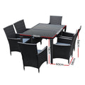 Gardeon 7pc Outdoor Dining Wicker Lounge Setting Black