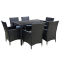Gardeon 7pc Outdoor Dining Wicker Lounge Setting Black
