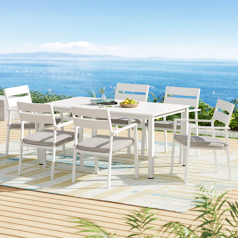 Gardeon Outdoor Dining Set 7pc Aluminium Table Chairs White
