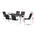 Gardeon 7 Piece Outdoor Dining Set Steel Textilene Patio Furniture Table and Chairs Black