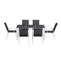 Gardeon 7 Piece Outdoor Dining Set Steel Textilene Patio Furniture Table and Chairs Black