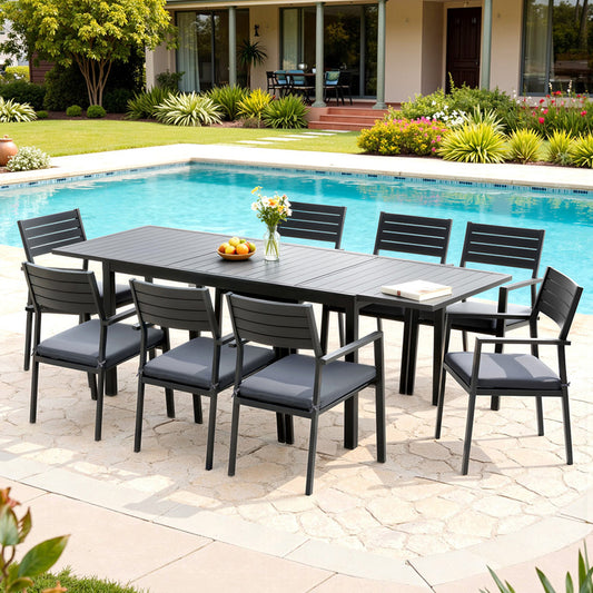 Gardeon 9PCS Outdoor Dining Set Aluminum Extendable Table Chairs