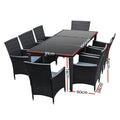 Gardeon 9 Piece Outdoor Dining Set Wicker Lounge Black