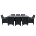 Gardeon 9 Piece Outdoor Dining Set Wicker Lounge Black