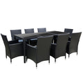 Gardeon 9 Piece Outdoor Dining Set Wicker Lounge Black