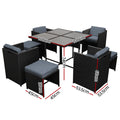 Gardeon Outdoor Dining Set 9pc Wicker Table Chairs Black