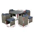 Gardeon Outdoor Dining Set 9pc Wicker Table Chairs Grey