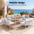 Gardeon 8 Seater Outdoor Dining Sofa Set with WPC Side Tables Patio Furniture White