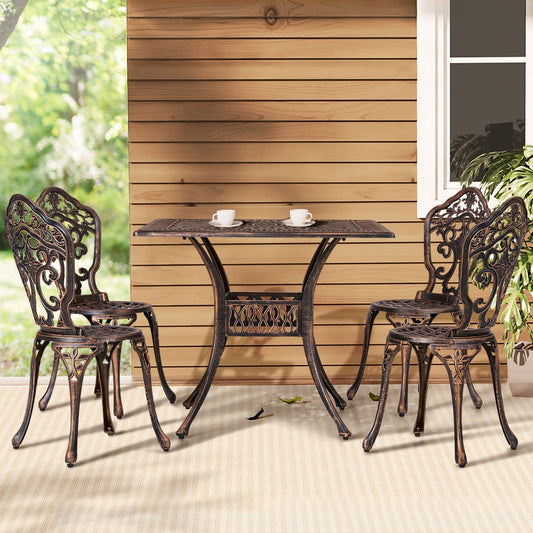 Gardeon 5 Piece Outdoor Dining Set Cast Aluminum Brown