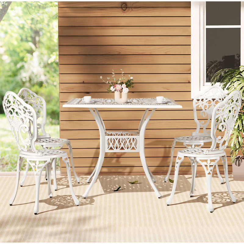 Gardeon 5pc Outdoor Dining Set Cast Aluminium Patio White