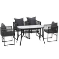 Gardeon 5PC Outdoor Dining Set Black Rope Patio Furniture Table Chairs