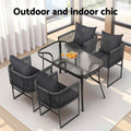 Gardeon 5PC Outdoor Dining Set Black Rope Patio Furniture Table Chairs
