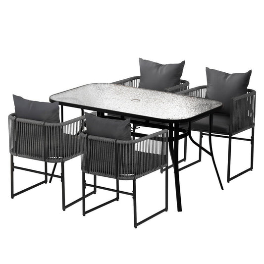 Gardeon 5PC Outdoor Dining Set Table Chairs Patio Furniture Black