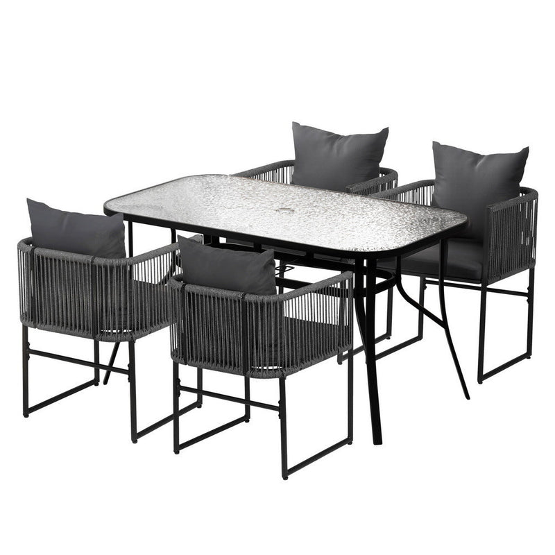 Gardeon 5PC Outdoor Dining Set Table Chairs Patio Furniture Black