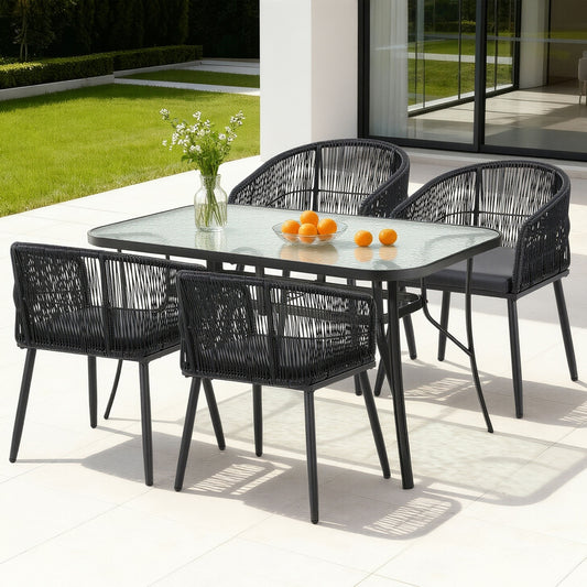 Gardeon 5PC Outdoor Dining Set Black Garden Patio Furniture Table Chairs