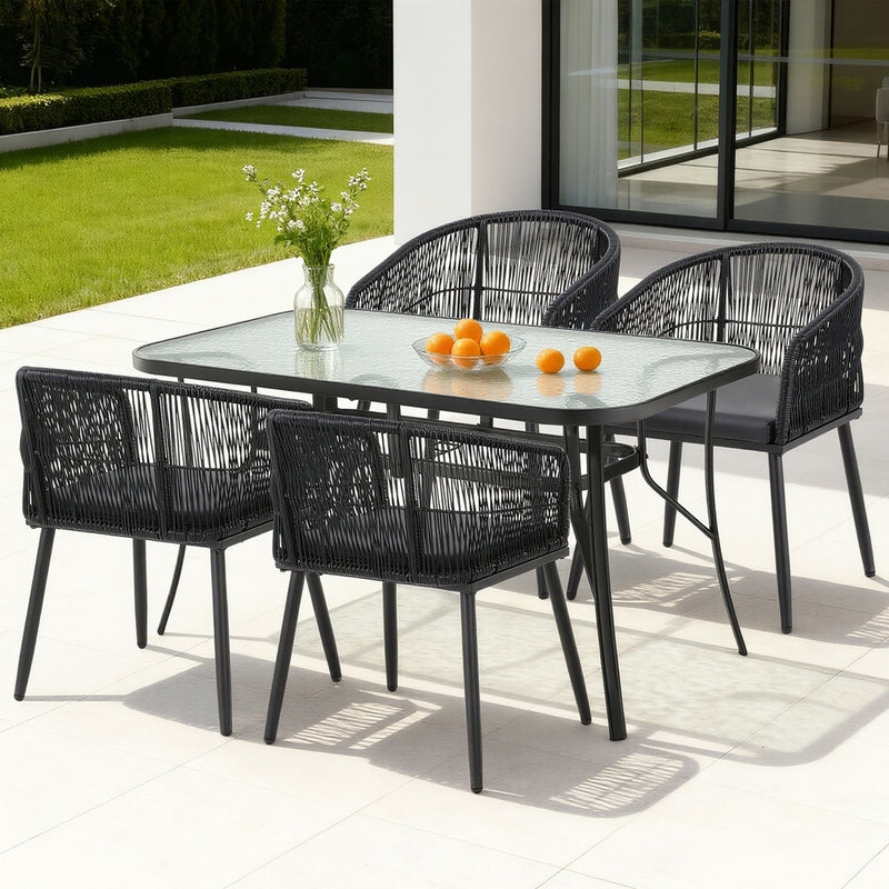 Gardeon 5PC Outdoor Dining Set Black Garden Patio Furniture Table Chairs