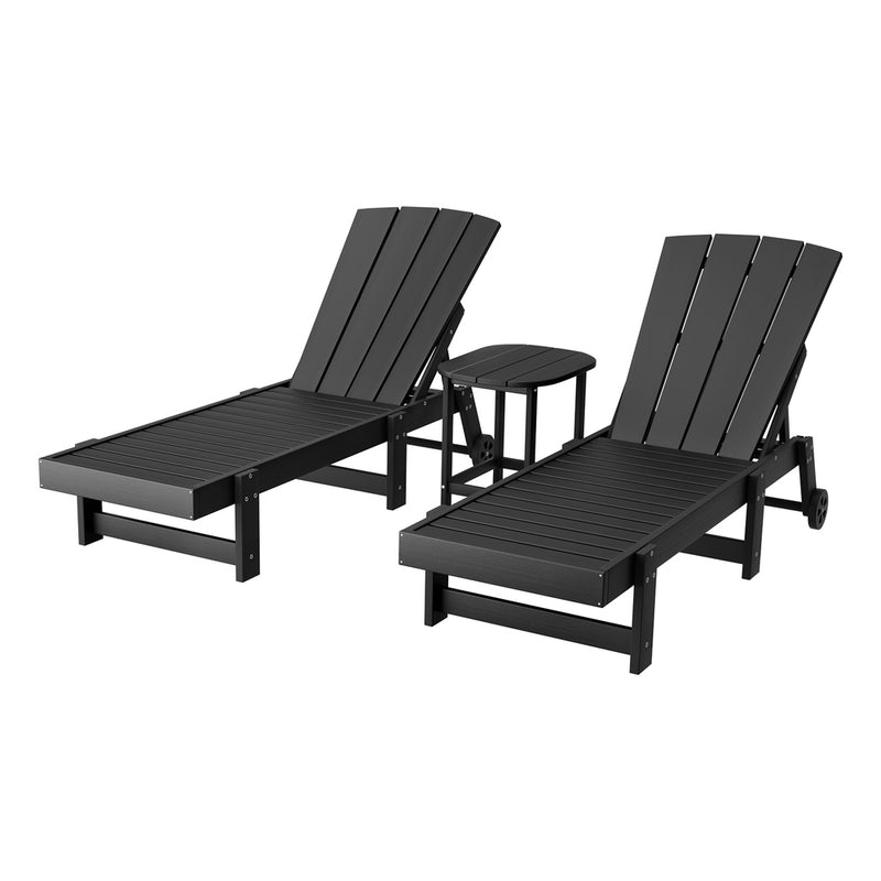 Gardeon Sun Lounge Lounger Table Chairs HDPE Black Outdoor Furniture