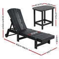 Gardeon Sun Lounge Lounger Table Chairs HDPE Black Outdoor Furniture