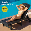 Gardeon Sun Lounge Lounger Table Chairs HDPE Black Outdoor Furniture